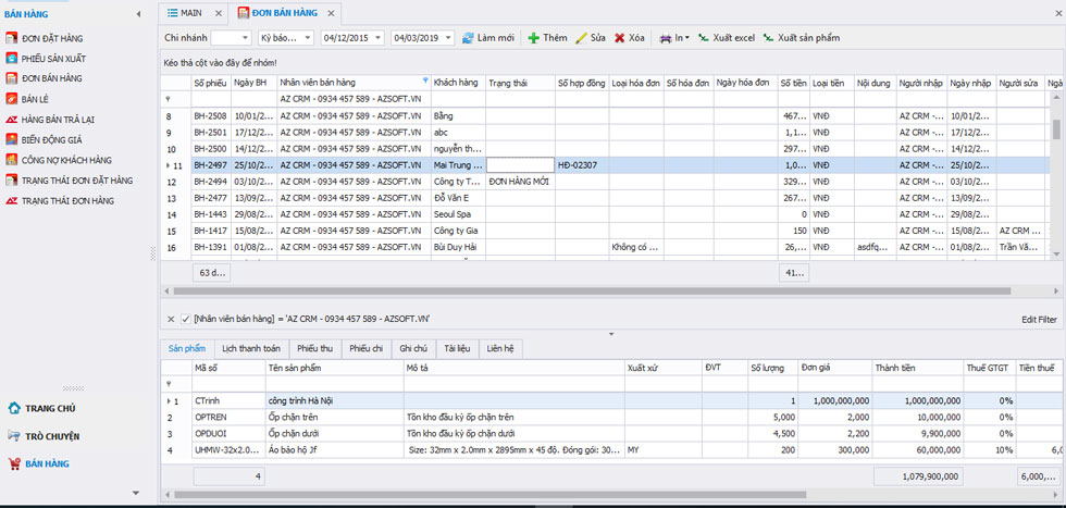 Phần mềm AZ CRM – bán hàng phân phối và bán lẻ