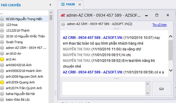 AZ CRM – chat nội bộ trên phần mềm CRM