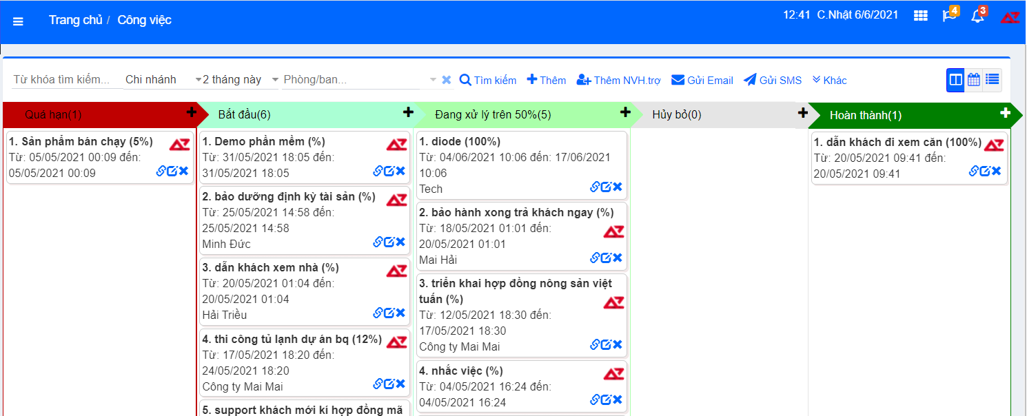 Quản lý công việc, nhắc việc tự động với phần mềm AZ ERP