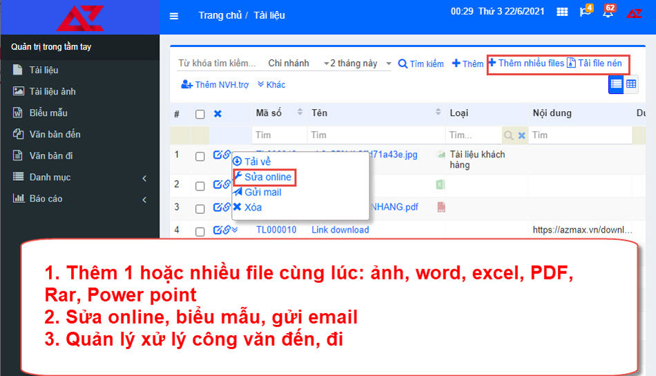 Quản lý toàn bộ các mẫu biểu, công văn, tài liệu của doanh nghiệp trên phần mềm AZ PROJECT